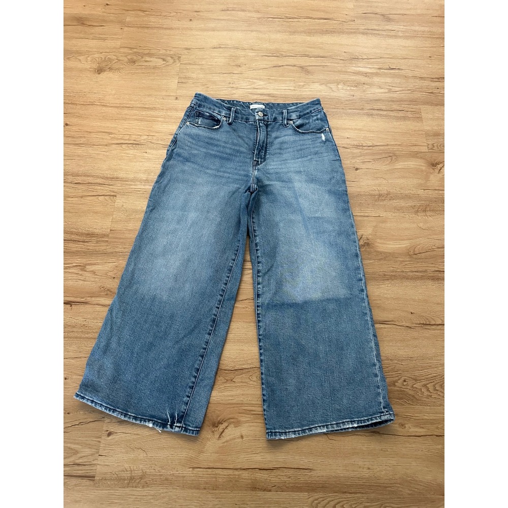 Good American Good Waist Cropped Palazzo Jeans Women 10/30 Indigo338 Wide Leg